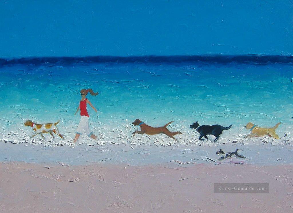 Mädchen mit Hunde im Impressionismus Kinder Strang läuft Ölgemälde